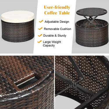 Patio Round Daybed with Retractable Canopy Outdoor Wicker Rattan Furniture Sets