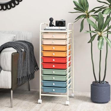10 Drawers Rolling Storage Trolley Organizer Cart with Wheels