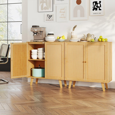 Bamboo Buffet Cabinet Boho Sideboard Storage Cabinet with Doors