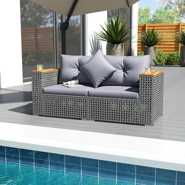 2-Piece Patio Corner Sofa Set, Outdoor Sectional Wicker Loveseat
