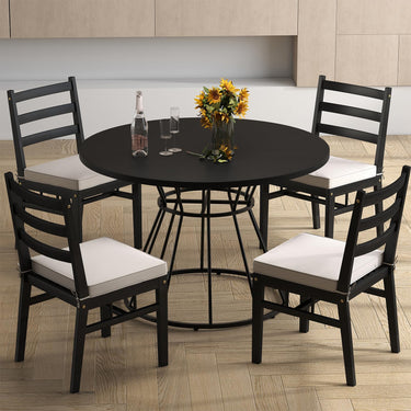 118 cm Round Dining Table for 4, Farmhouse Kitchen Table with Wooden Tabletop