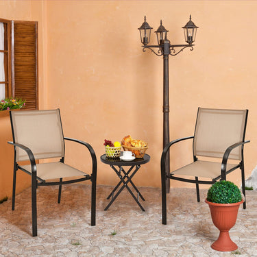 2 Pieces Outdoor Dining Chairs, Stackable Chairs with Armrests and Breathable Fabric