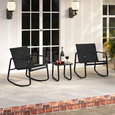 3 Piece Rocking Bistro Set, Patio Furniture Set w/ 2 Rocking Chairs