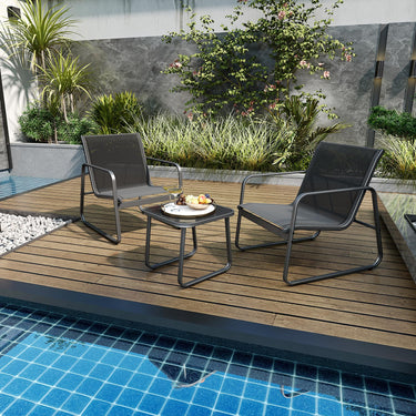 3 Pieces Patio Conversation Set, Outdoor Metal Chair & Table Set