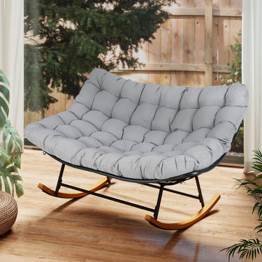 150 cm Double Papasan Rocking Chair for 2, Oversized 320 kg Outdoor Metal Loveseat