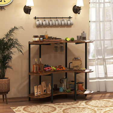 3 Tier Corner Bar Table with Wine Glasses Holder and Proper Height