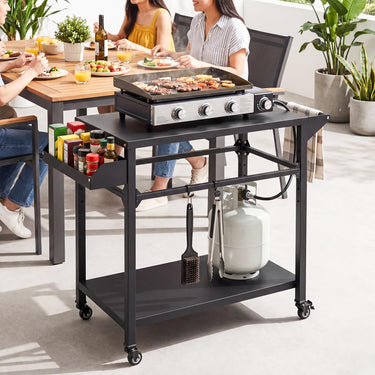 Outdoor Grill Cart with Storage, Mobile Pizza Oven Stand with 4 Casters, Side Handle
