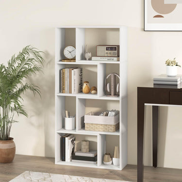 4-Tier Geometric Bookshelf with 8-Cube Storage Organizer