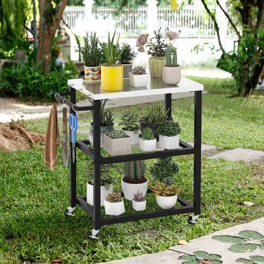 Outdoor Grill Cart Movable Pizza Oven Stand with Stainless Steel Top