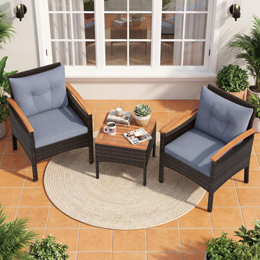 3 Pieces Patio Bistro Set, Wicker Armchairs & Side Table Set