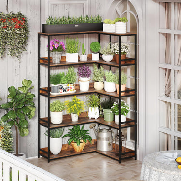 Corner Bookshelf with Metal Frame for Living Room and Home Office