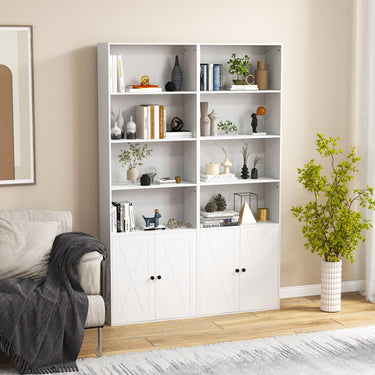 180cm Freestanding Farmhouse Bookcase with Doors 6 Shelves