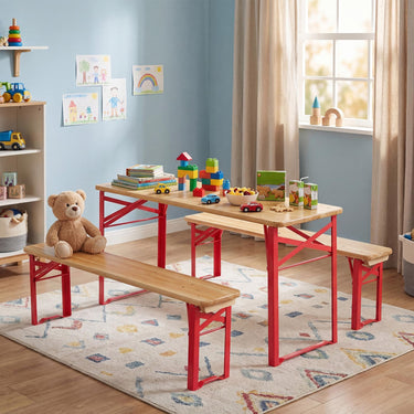 Folding Kids Picnic Table and Bench Set with 2 CM Thick Fir Wood Top for Boys and Girls