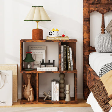 3-Tier Bookshelf Display Shelf for Small Space Wooden Nightstand