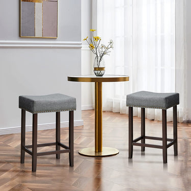 61cm Set of 2 Saddle Barstools with Backless Nailhead Fabric Seat