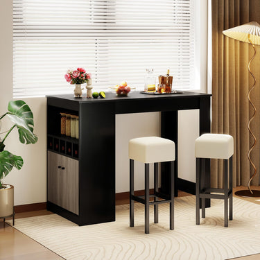 120cm Bar Table with Storage Cabinet Kitchen Counter Height Dining Table