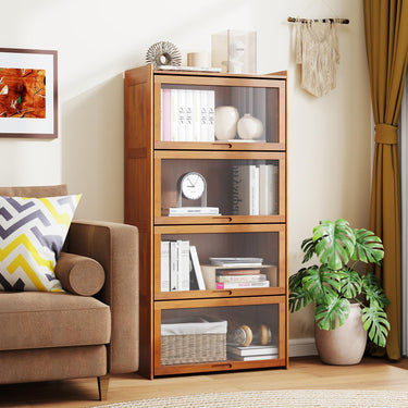 140 cm Bamboo Bookshelf with See-through Acrylic Doors