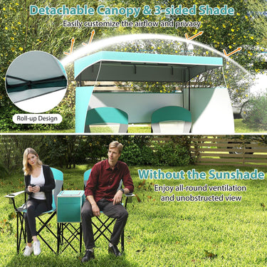 Double Beach Chair with Adjustable Canopy and Cup Holders