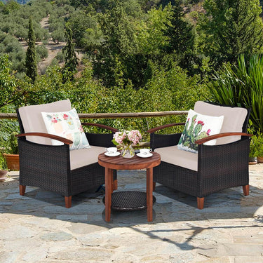 3 Piece Patio Sofa Set with 2 Tier Coffee Table