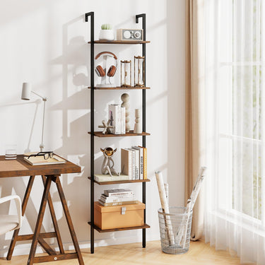 5 Tier Ladder Shelf Wall Mount Bookshelf with Anti-Tipping Kits