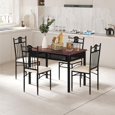 5 Pieces Dining Table Set with 4 Upholstered Chairs for 4 Person