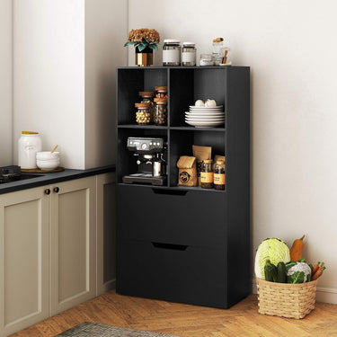 4-Cube Bookcase with 2 Drawers 130cm 5-Tier Tall Freestanding Bookshelf