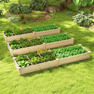 Wooden Raised Garden Bed w/ 2 Planter Boxes & Dividers