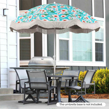 2M Beach Umbrella with Fringe, Outdoor Tassel Umbrella with Push Button Tilt - PatiojoyAU