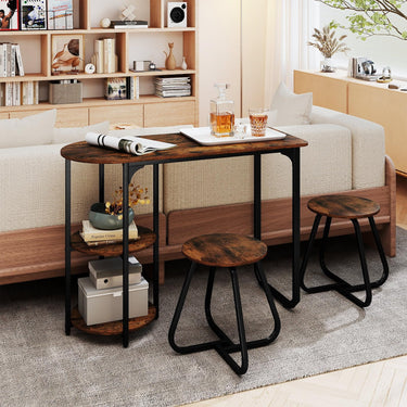 3-Piece Dining Table Set, Rectangular Kitchen Table & 2 Stools with 2-Tier Storage Shelves