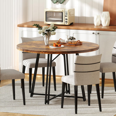 118cm Dining Table for 4-6 People Round Kitchen Table with 8 Metal Supporting Legs