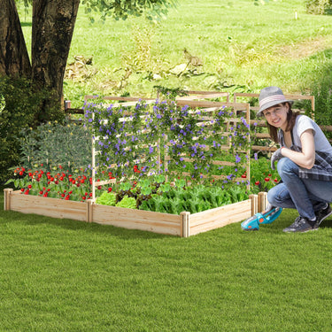 Raised Garden Bed w/ 2 Planter Boxes & 3 Trellis, Outdoor Wooden Planter Box Kit for Flower - PatiojoyAU