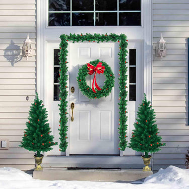 Pre-Lit Holiday Christmas 4-Piece Set with 200 LED Lights and Red Berries