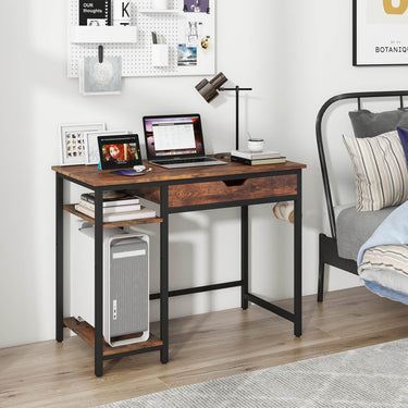 100 cm Computer Desk Computer Workstation with Drawer and Adjustable Shelf