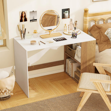 112cm Home Office Desk with 2-Tier Bookshelf for Bedroom and Living Room