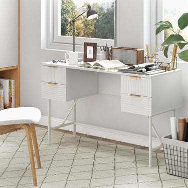 Study Writing Desk with Metal Frame and 4 Drawers for Office or Study