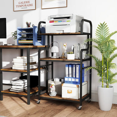 3-Tier Rolling Printer Stand with Storage Shelves for Shredder Scanner Fax
