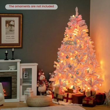 1.85m/2.15 m Pink Snow Flocked Christmas Tree Artificial w/ 8 LED Lighting Modes