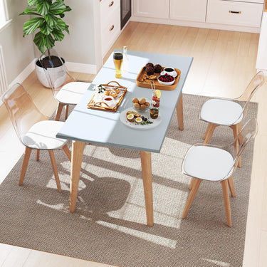 4-Pack Clear Dining Chairs with Wood Legs & PU Cushion