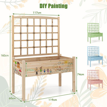 Raised Garden Bed w/Lattice Trellis, Drainage Holes