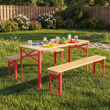 Folding Kids Picnic Table and Bench Set with 2 CM Thick Fir Wood Top for Boys and Girls