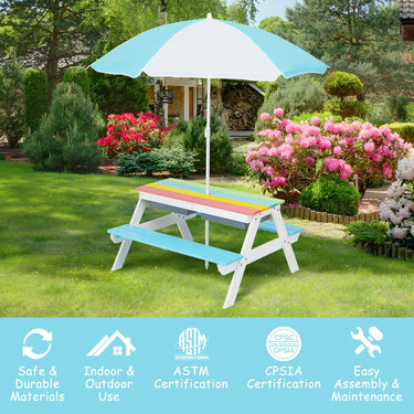 3-in-1 Kid Picnic Table Set with Removable and Height Adjustable Umbrella