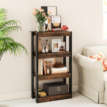 3/4 Tier Wooden Bookshelf with Dual Anti-Tipping Kits and Open Shelving Unit