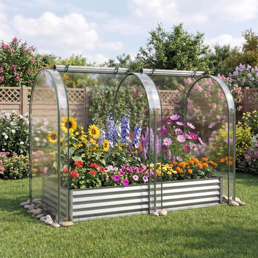180 x 90 x 30cm Galvanized Raised Garden Bed with Greenhouse Cover, Outdoor Metal Planter Box