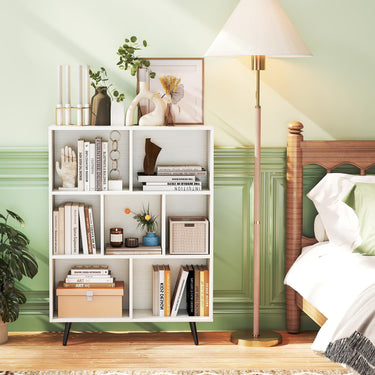 Bookcase Mid Century Modern Storage Organizer with Tapered Metal Legs