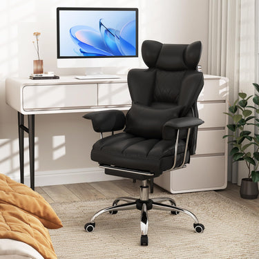 Executive Desk Chair with Retractable Footrest and Adjustable Height Reclining Function