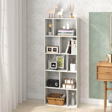 5 Tier Bookshelf with 10 Compartments and Floor Standing Room Divider