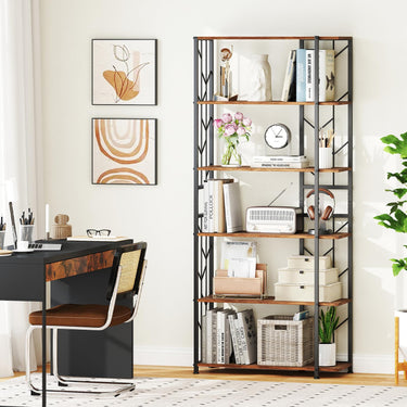 6-Tier Bookshelf with Heavy-duty Metal Frame and 2 Anti-tipping Kits