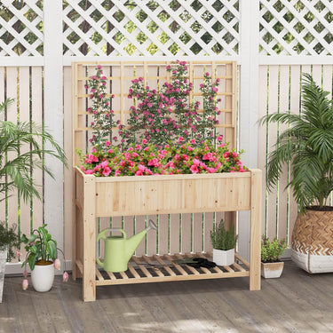 Raised Garden Bed with Trellis, Wooden Elevated Planter Box with Legs