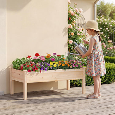 Wooden Raised Garden Bed with Legs, Natural Fir Wood Elevated Planter Box