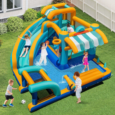 Inflatable Water Park with Market Stand and Climbing Wall